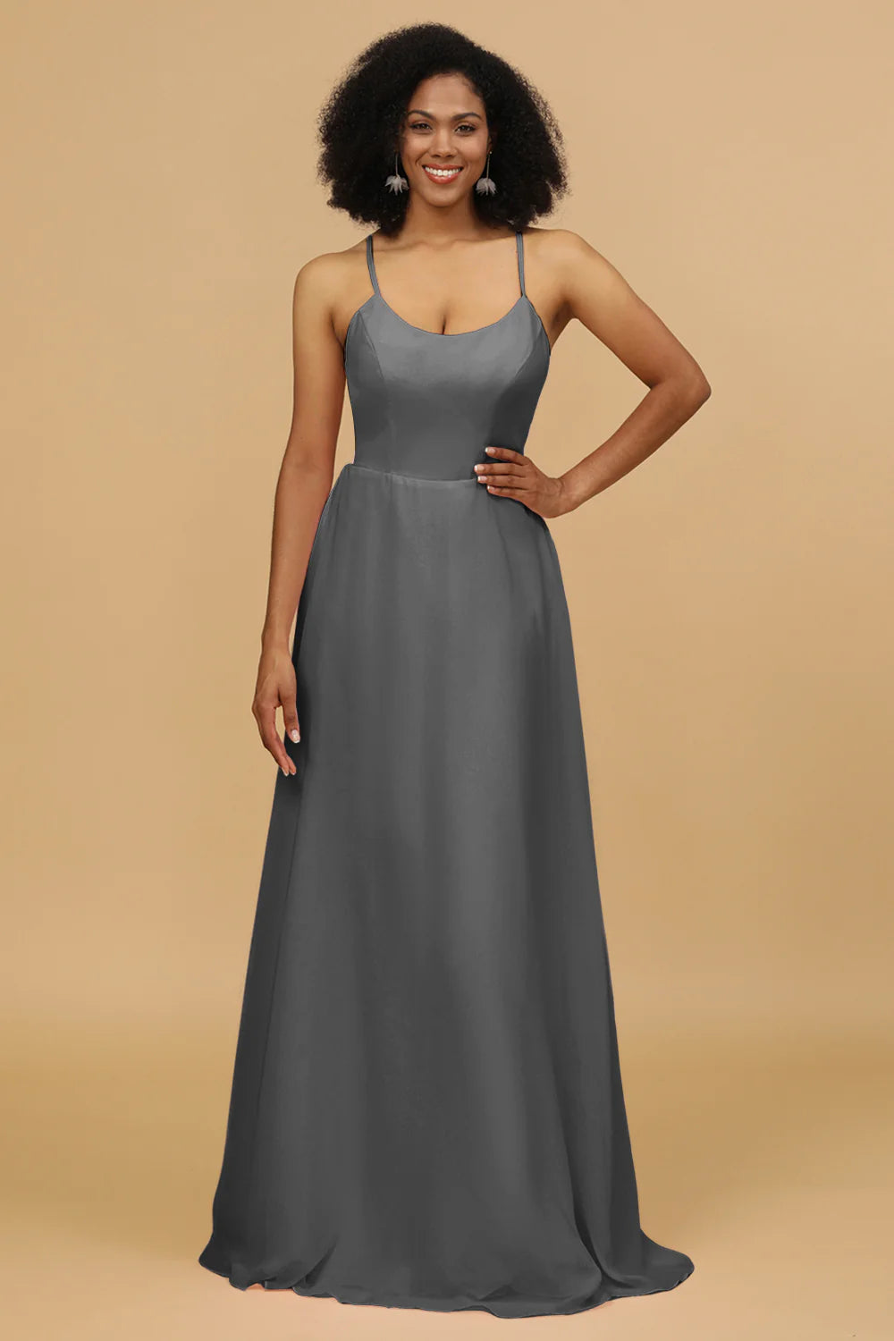 Sheath Column Spaghetti Straps Long Chiffon Bridesmaid Dress