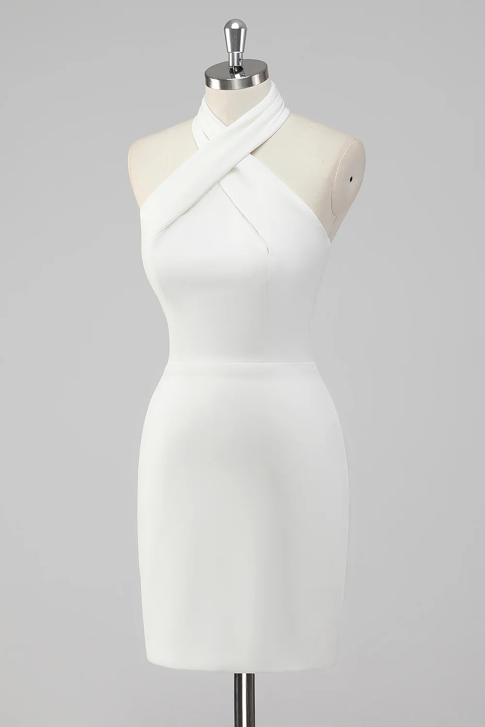 White Halter Backless Short Tight Graduation Dress