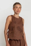 Rudy Embroidered Tank Top in Brown
