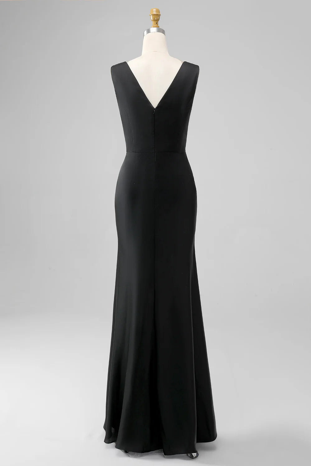 Black Sheath V Neck Sleeveless Floor Length Satin Bridesmaid Dress