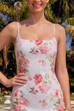Sparkly White Floral Bodycon Short Homecoming Dress with Lace up Back