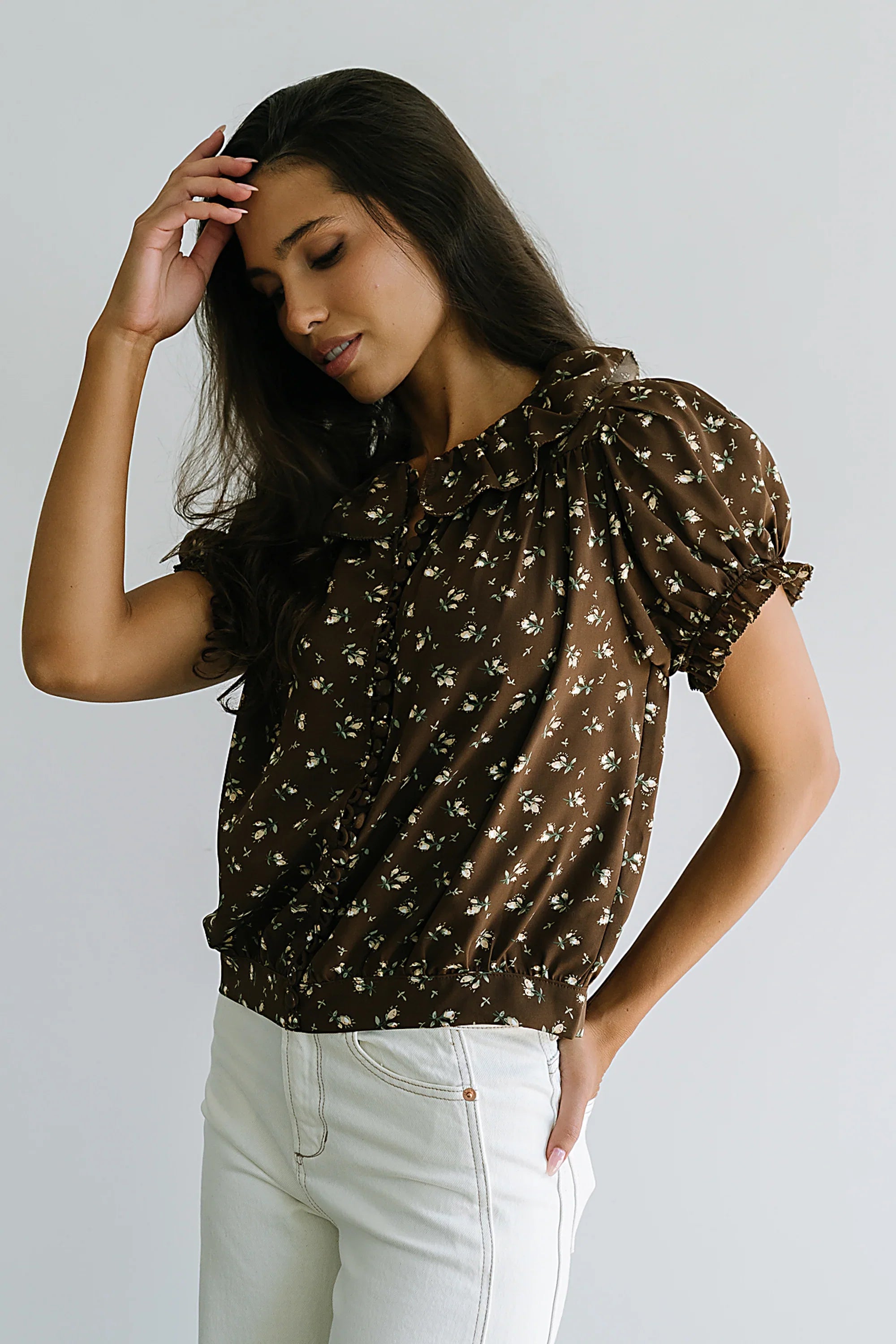 Bennie Collared Blouse in Brown