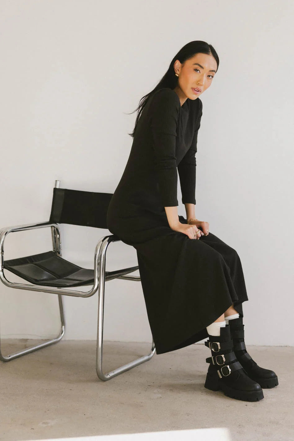 Lynette Ribbed Maxi Dress in Charcoal FINAL SALE
