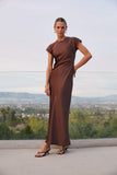 Hannah Satin Maxi Dress in Brown