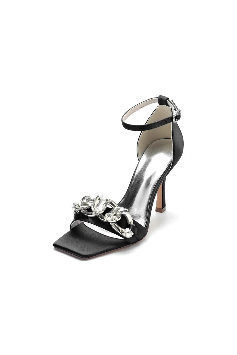 Buckle Strap Chain Square Open Toe Chunky Heels