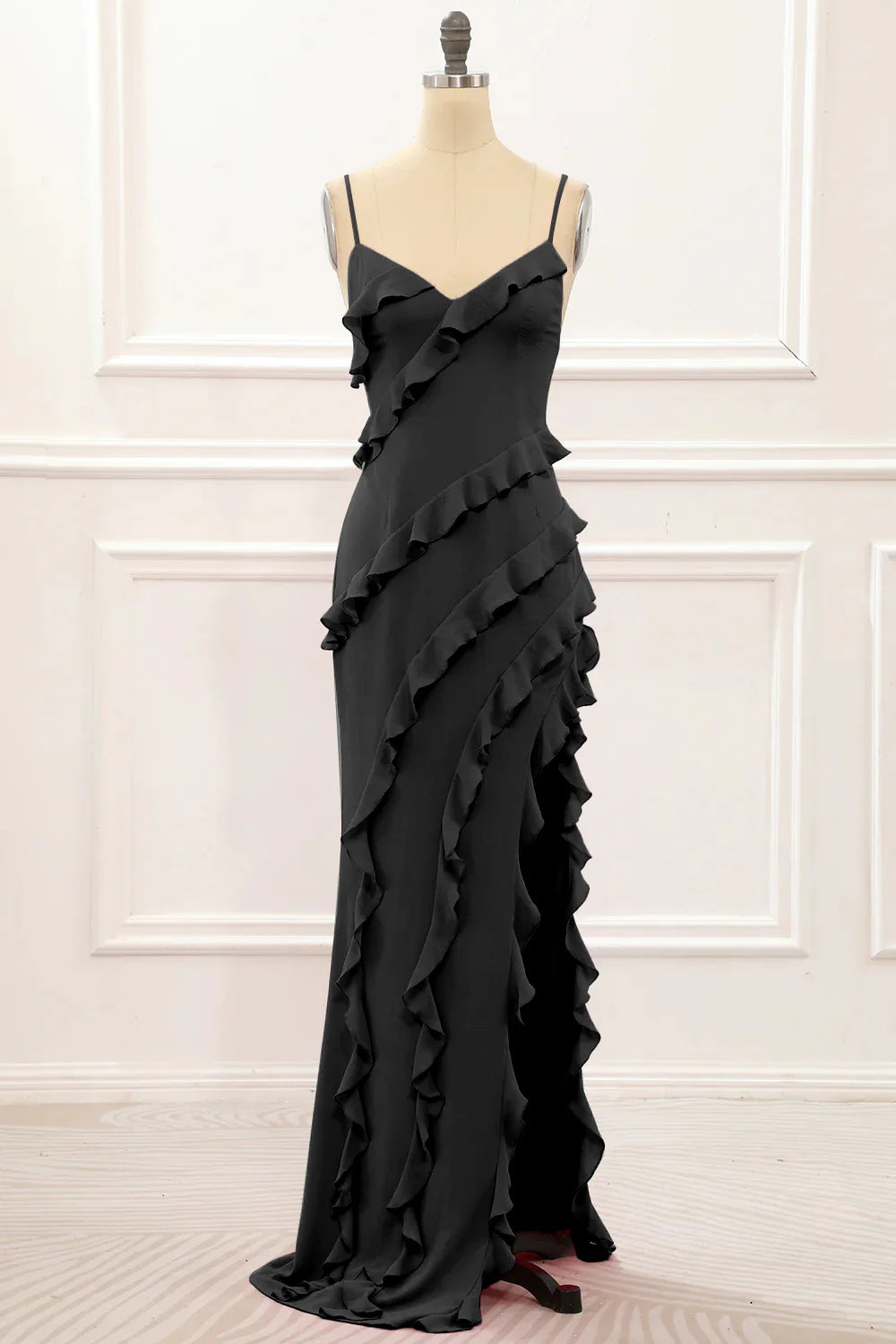 Spaghetti Straps Jade Tiered Mermaid Bridesmaid Dress With Slit