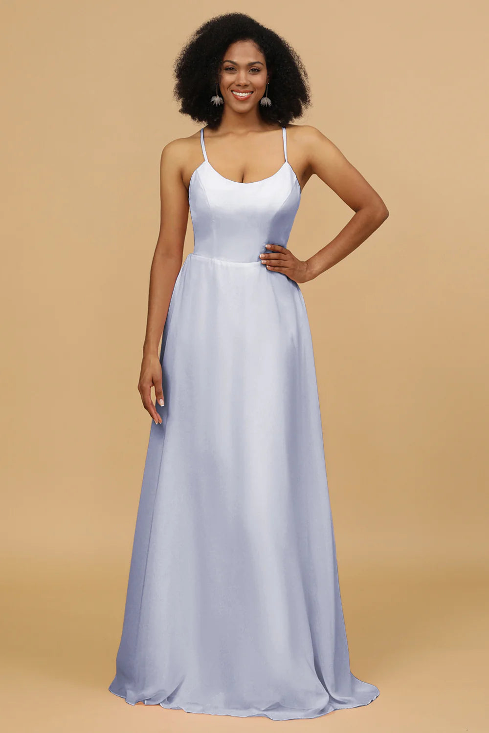 Sheath Column Spaghetti Straps Long Chiffon Bridesmaid Dress