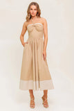 HYDRANGEA HAZE HALTER MIDI DRESS TAUPE