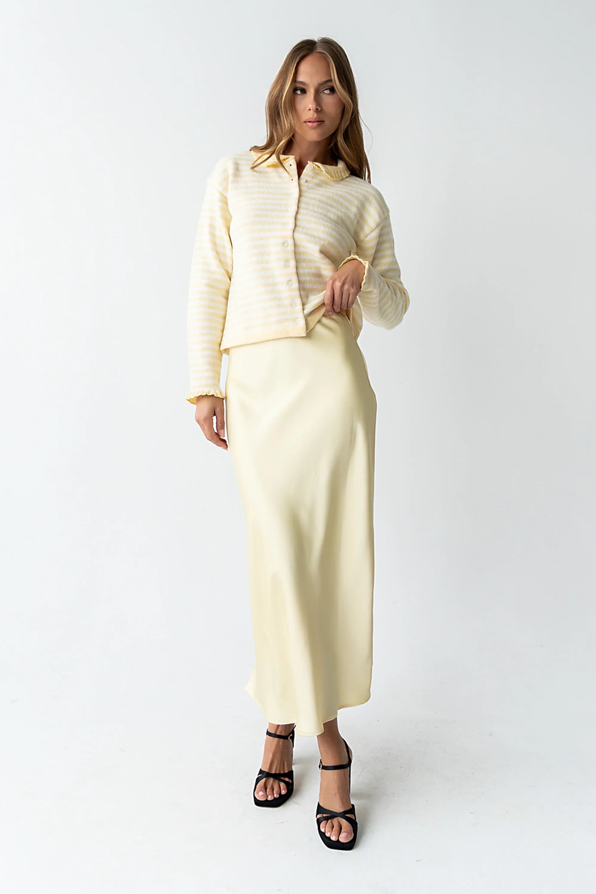 Tory Satin Maxi Skirt in Yellow