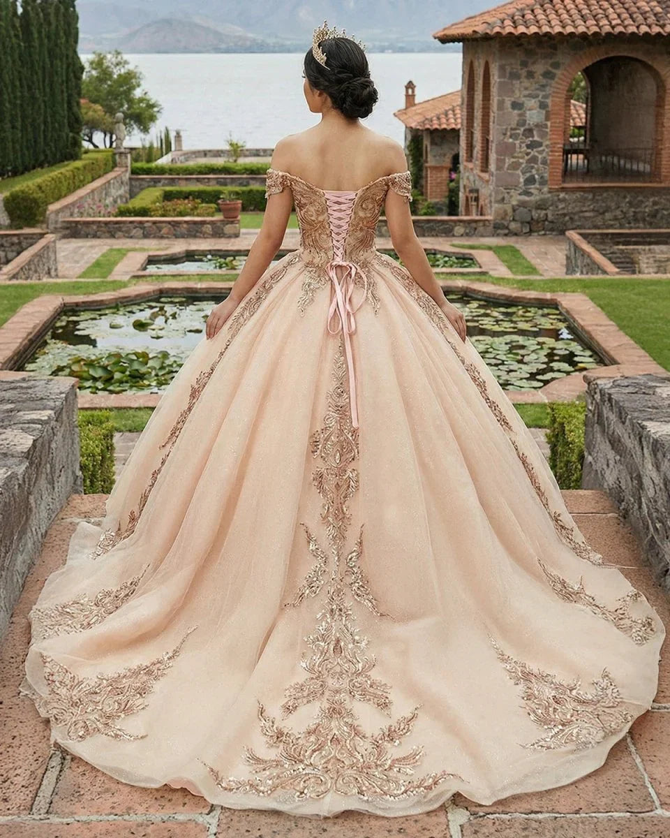 Classic Organza with Embroidery Cap Sleeve Sequined Quinceanera Dresses