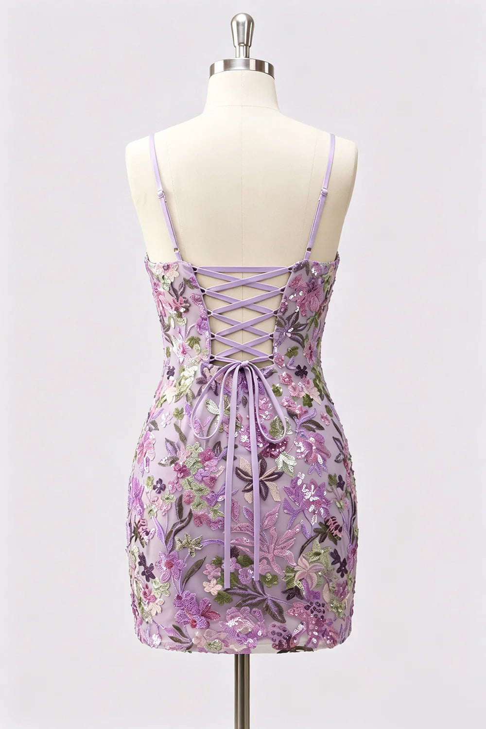 Lilac Bodycon Floral Sequin Appliqued Short Homecoming Dress
