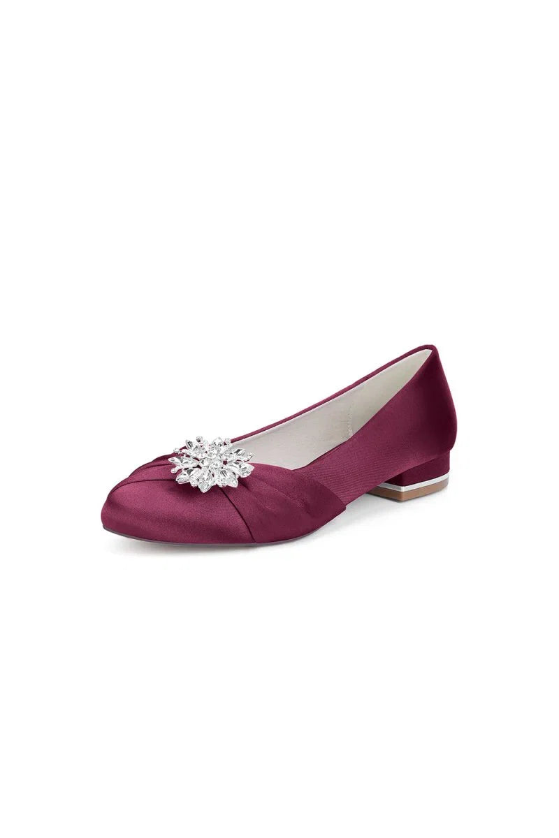 Navy Blue Flat Shoes with Crystal Flower Decoration