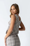 Jenna Plaid Blouse in Beige