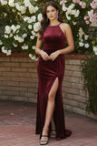 Black Mermaid Velvet Cross Back Formal Dress with Slit