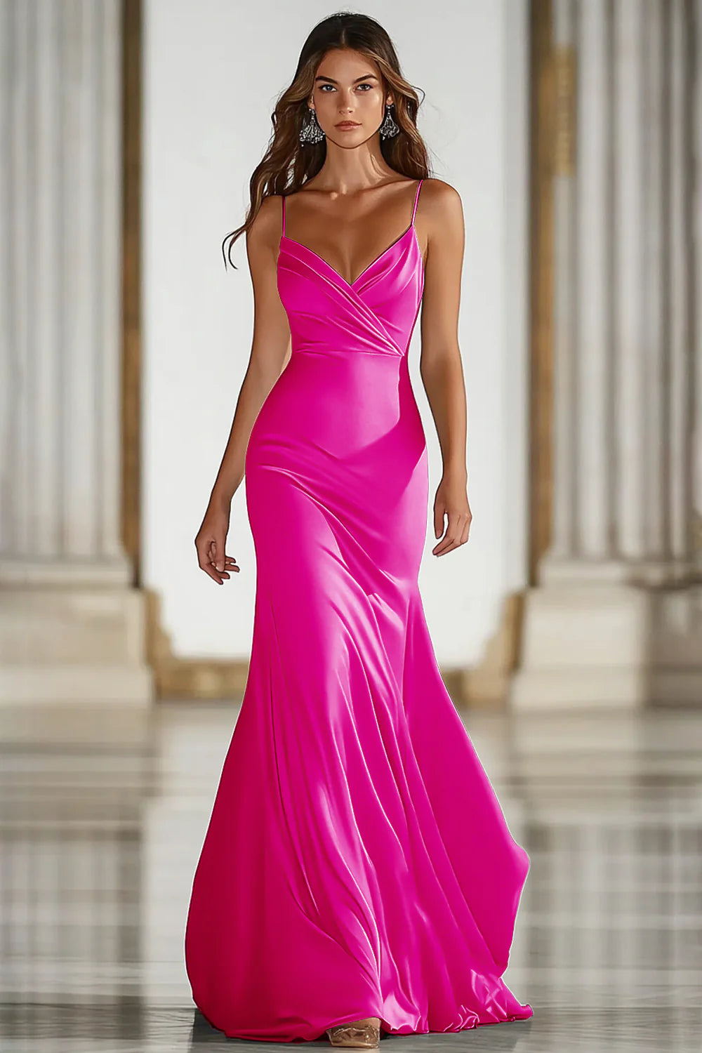 Dark Green Mermaid Spaghetti Straps Satin Long Gala Dress
