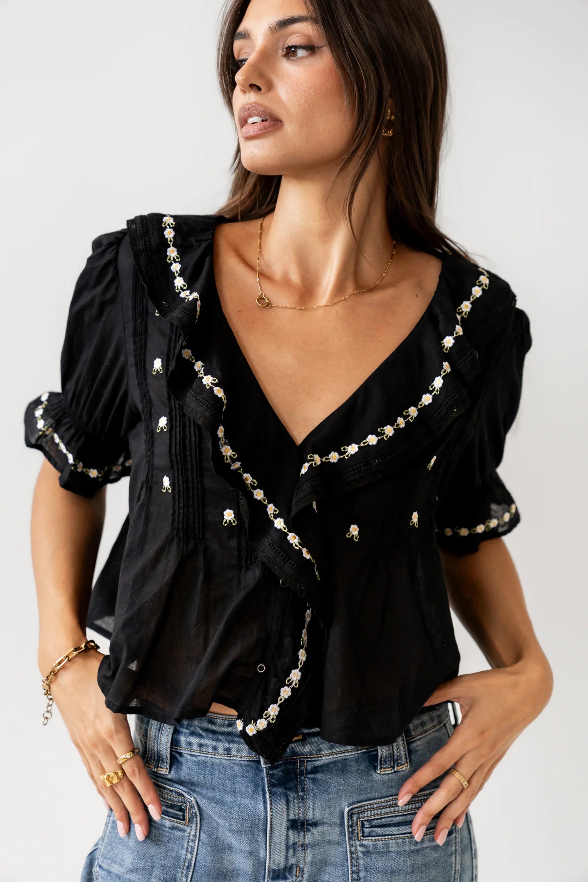 Suzie Embroidered Blouse in Black FINAL SALE