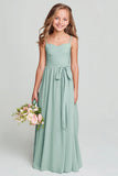 Matcha Spaghetti Straps Ruched A Line Junior Bridesmaid Dress