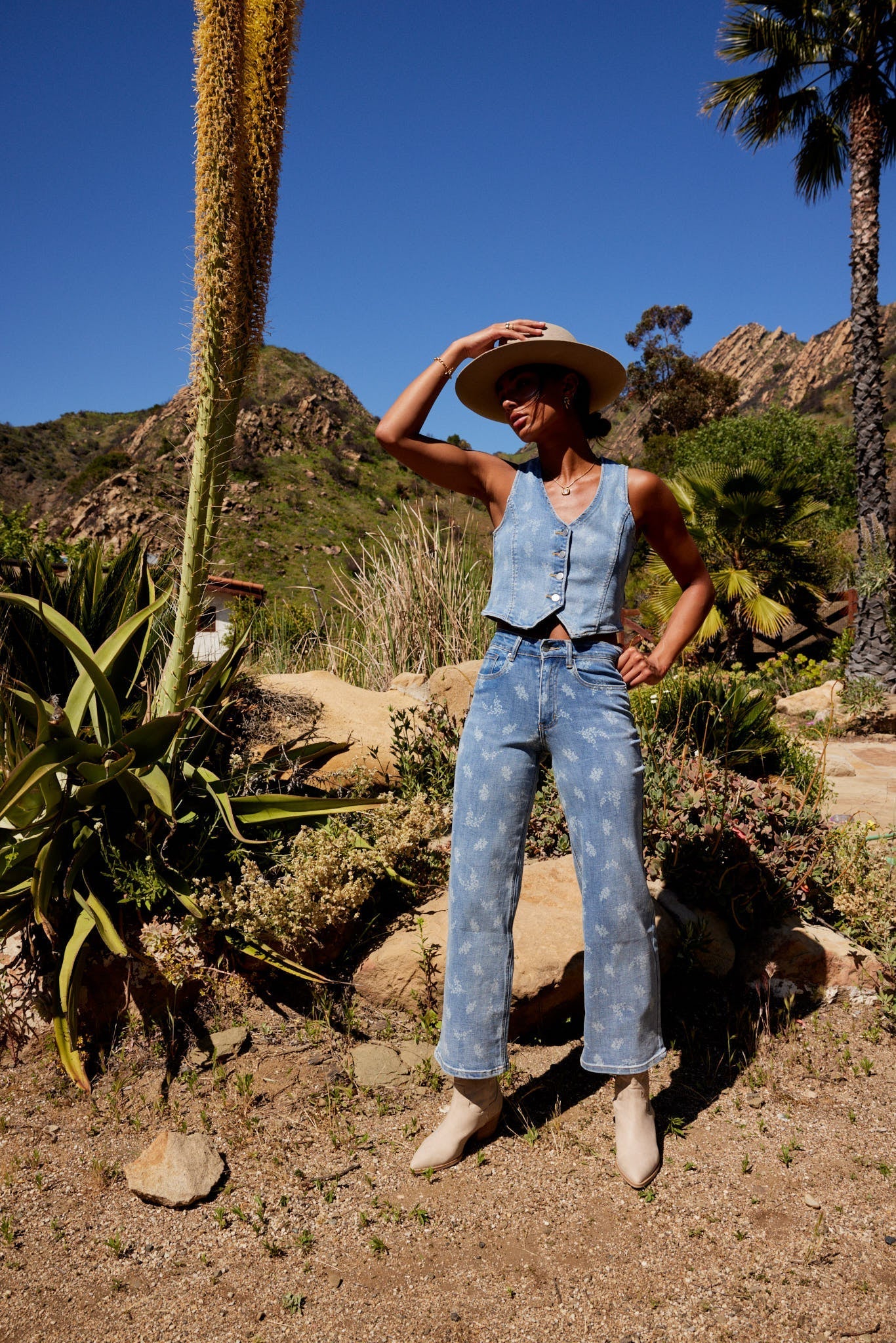Shea Floral Vest in Light Wash FINAL SALE