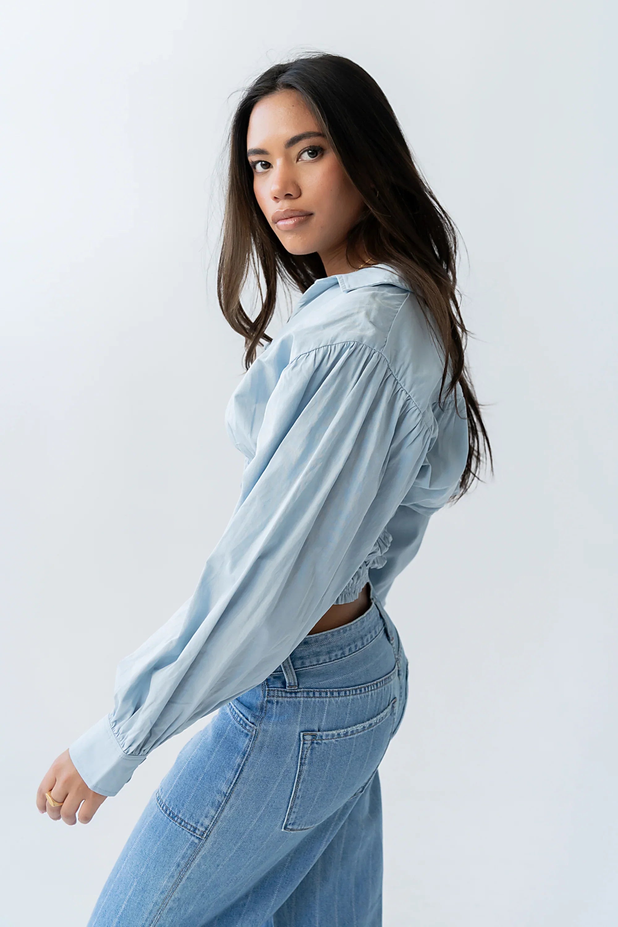 Yena Smocked Blouse in Blue