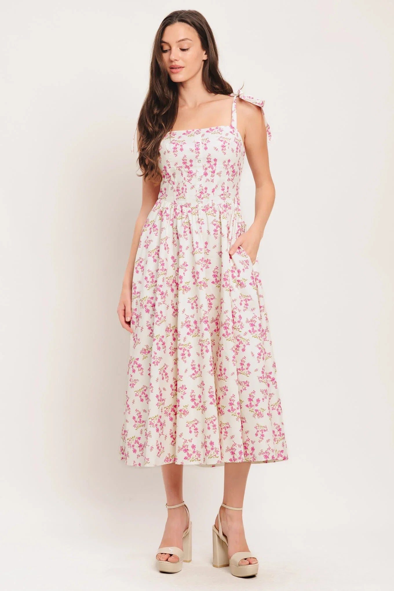 PETALS PROMISES PINK MIDI DRESS