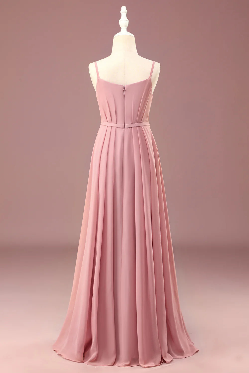 Dusty Rose A line Spaghetti Straps Pleated Chiffon Junior Bridesmaid Dress