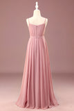 Dusty Rose A line Spaghetti Straps Pleated Chiffon Junior Bridesmaid Dress
