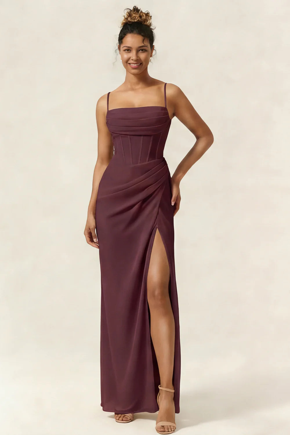 Green Flower Mermaid Corset Chiffon Long Bridesmaid Dress with Slit