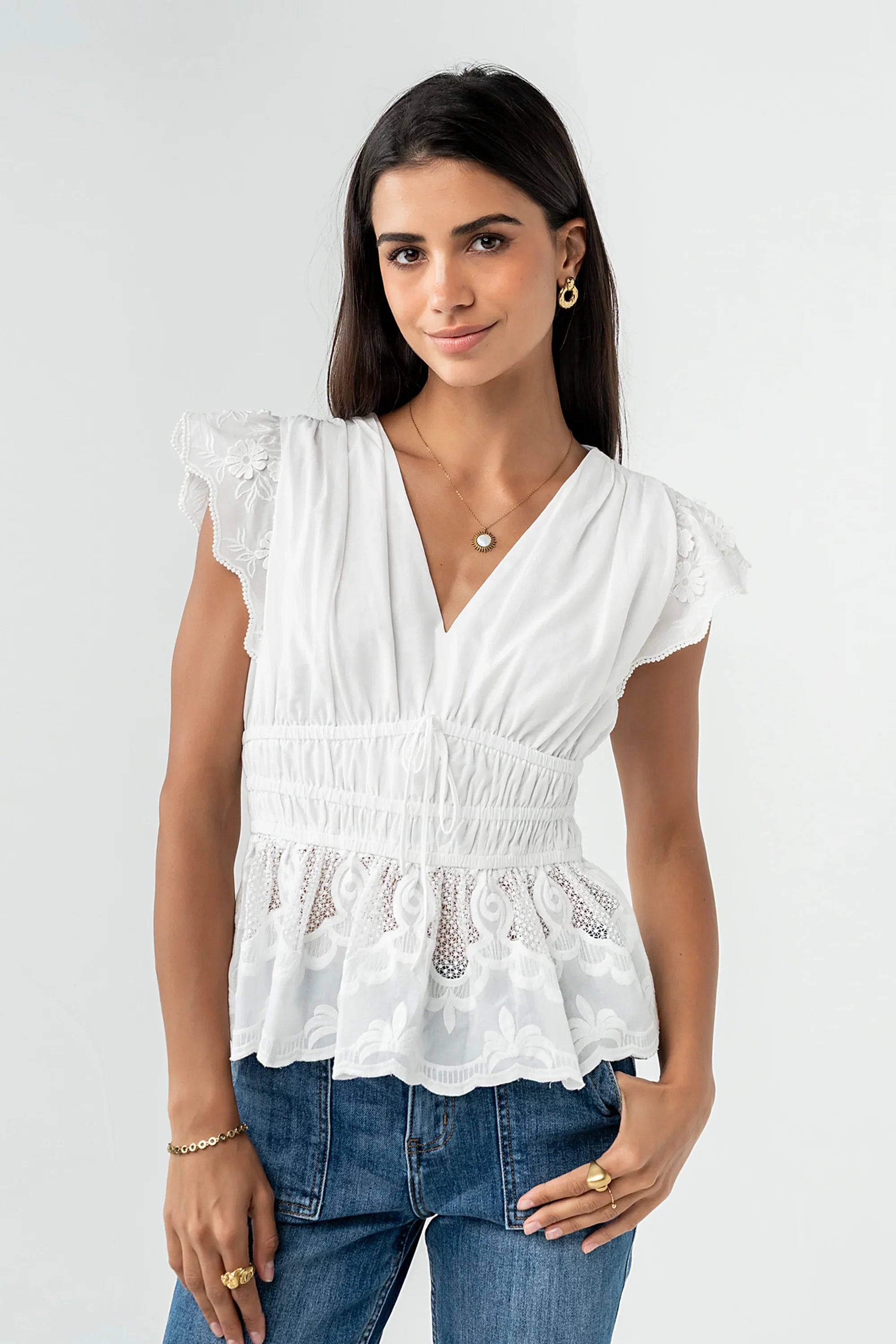 Kadie Embroidered Blouse in White