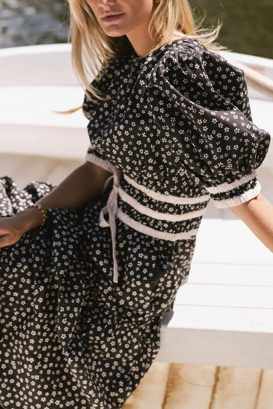 Kendra Ditsy Floral Midi Dress in Black FINAL SALE