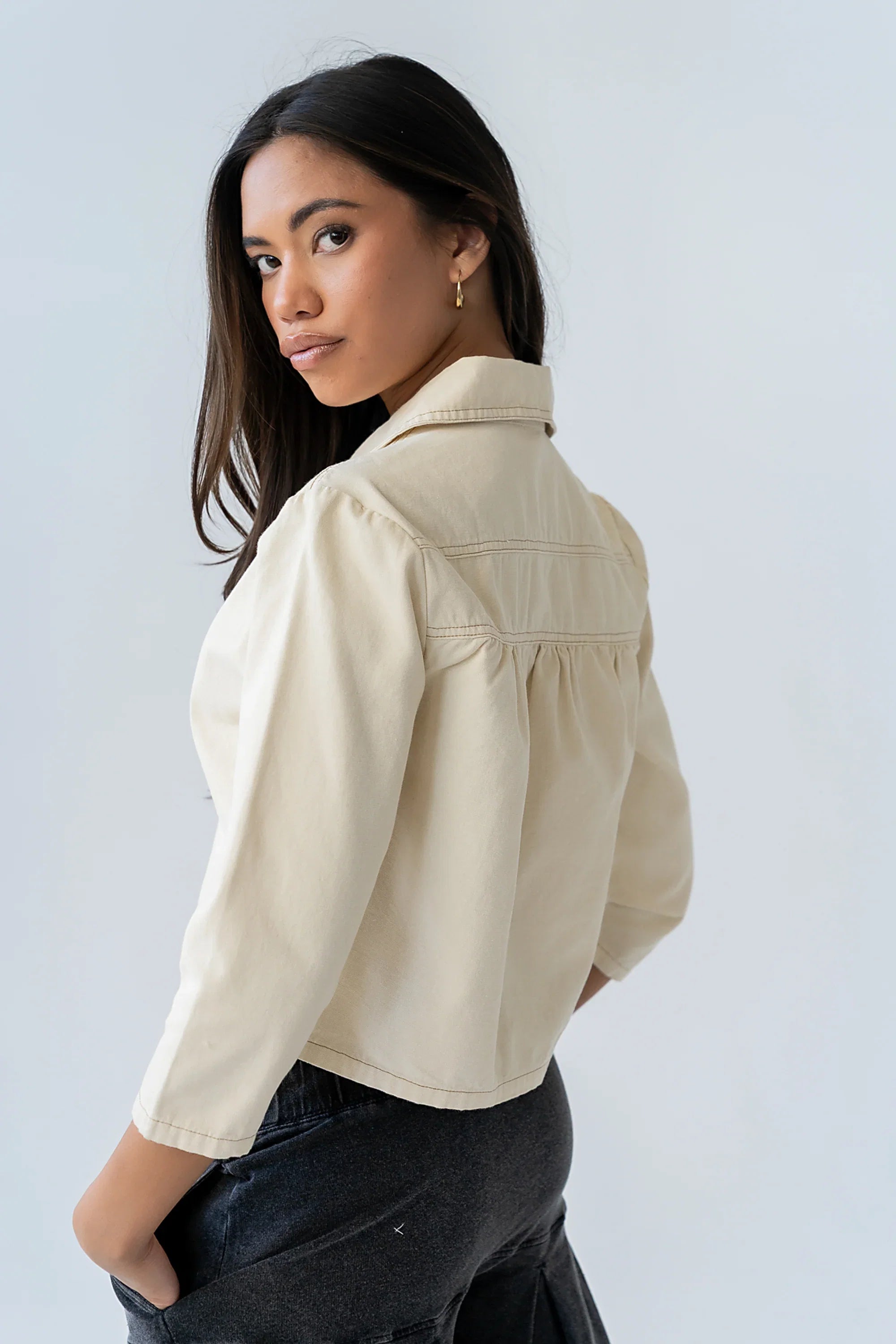 Cece Pleated Denim Jacket