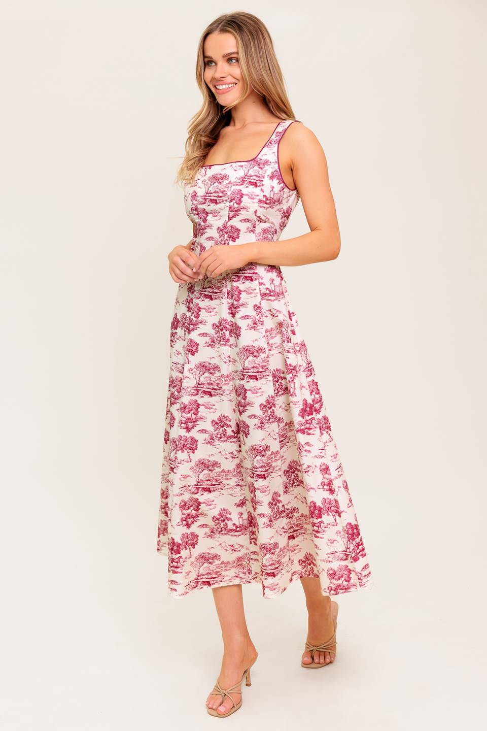 RASPBERRY ROSÉ TOILE MIDI DRESS BERRY