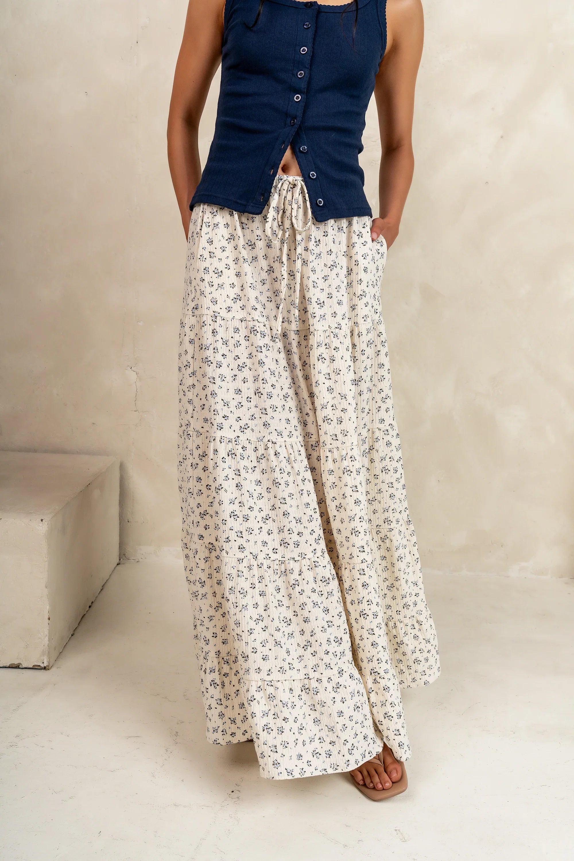 Marlee Floral Maxi Skirt in Cream FINAL SALE