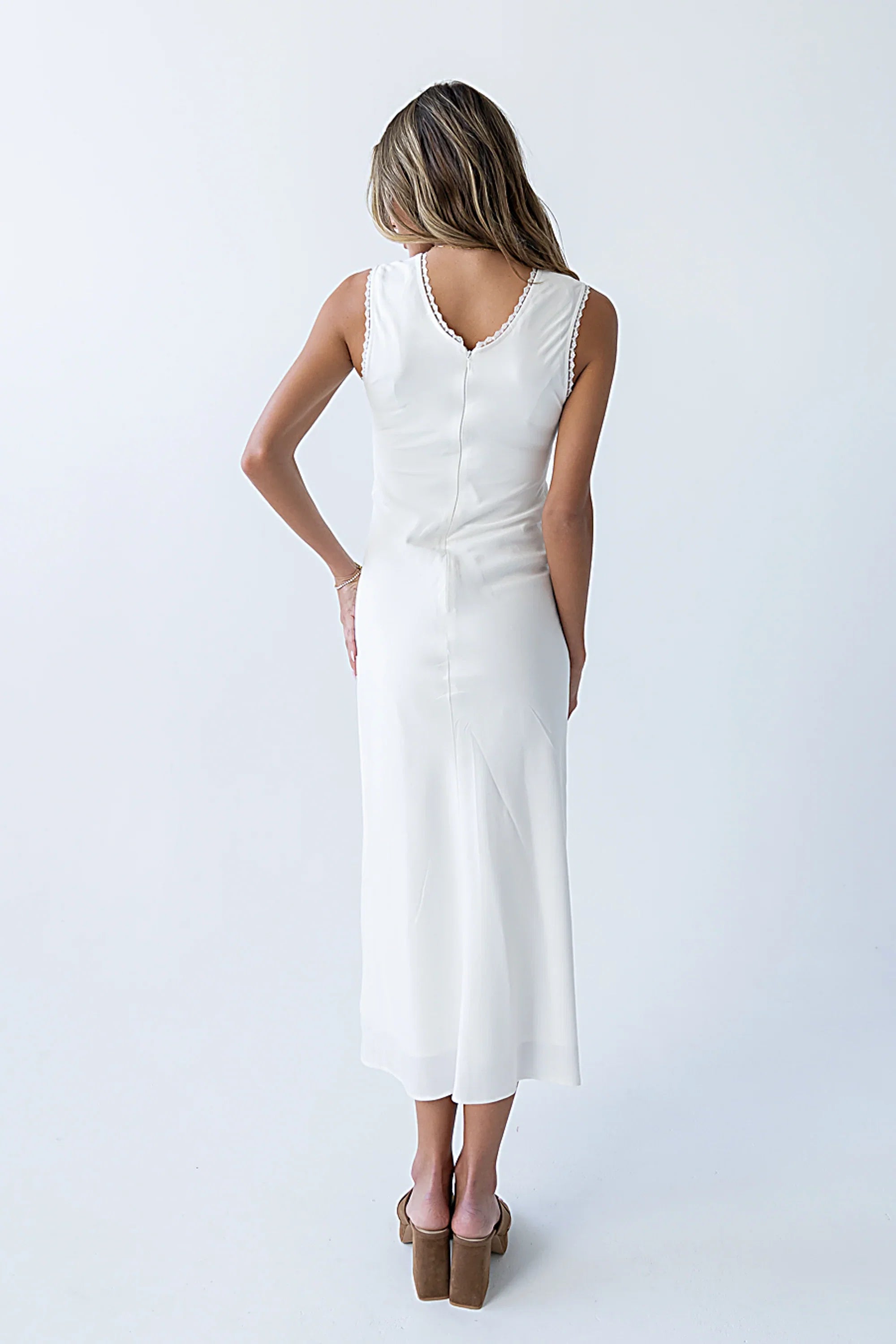 Hailey Lace Trim Maxi Dress in Ivory
