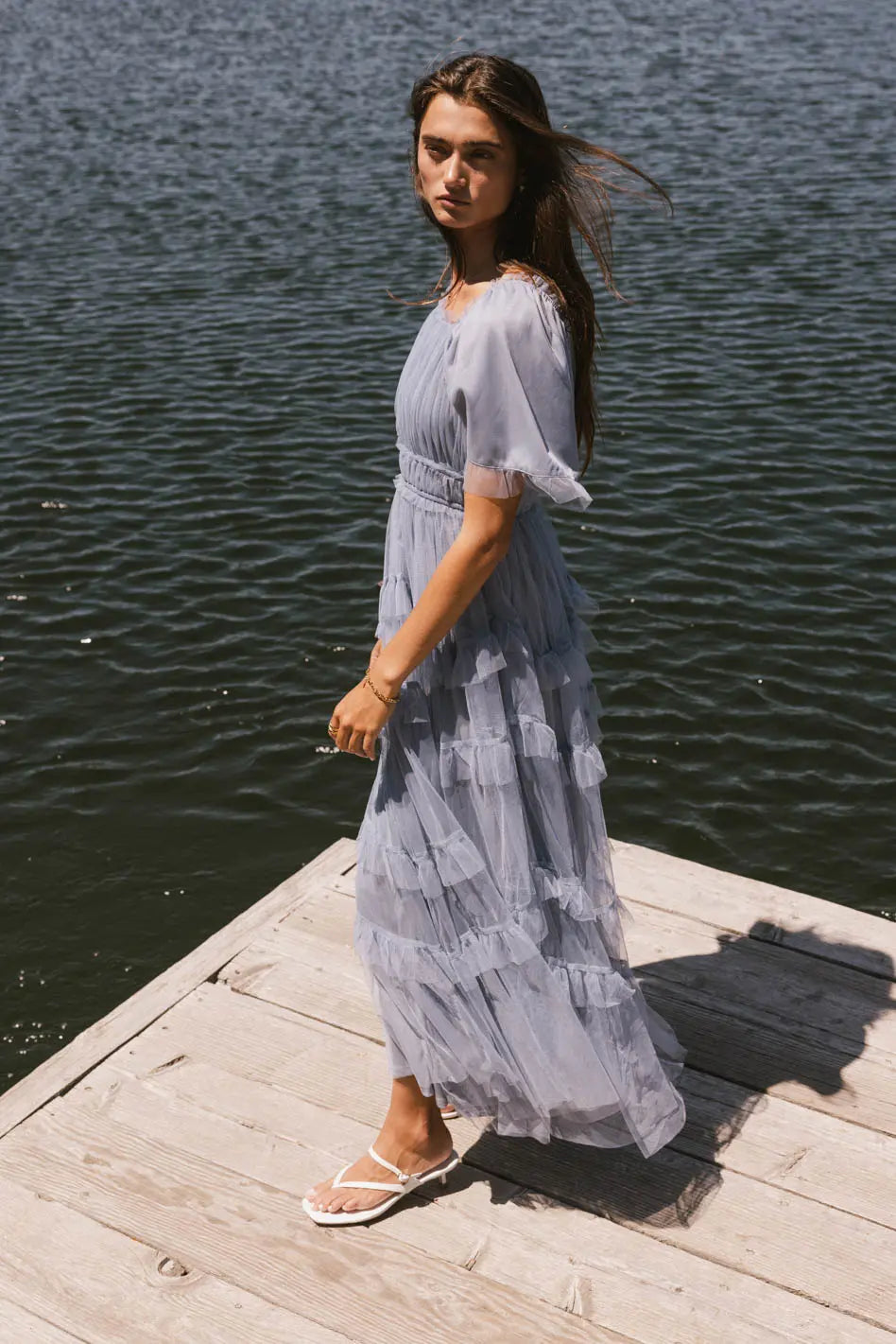 Eugena Ruffled Maxi Dress in Blue FINAL SALE