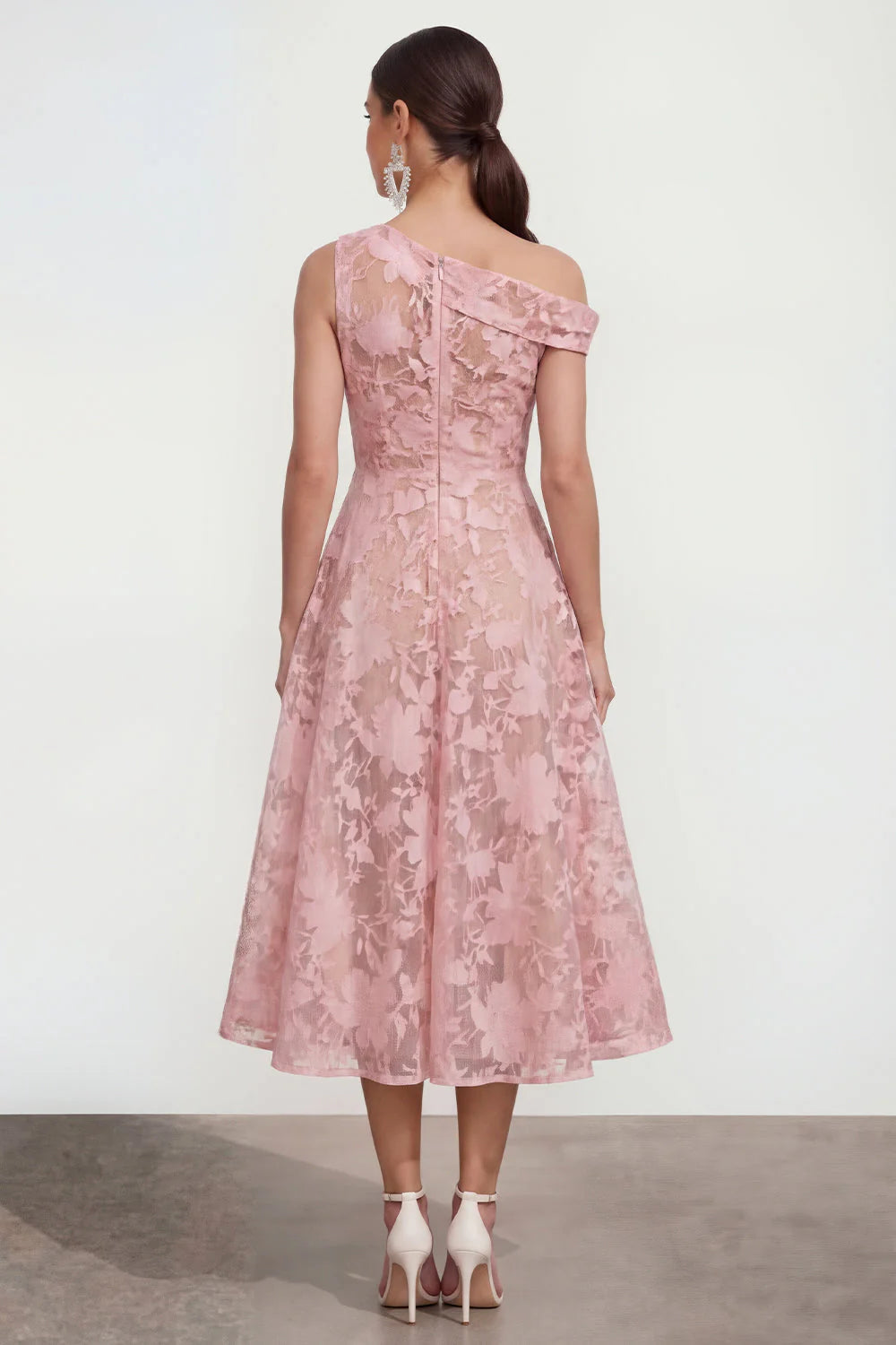 Floral Yellow Asymmetrical Neck A Line Wedding Guest Dress