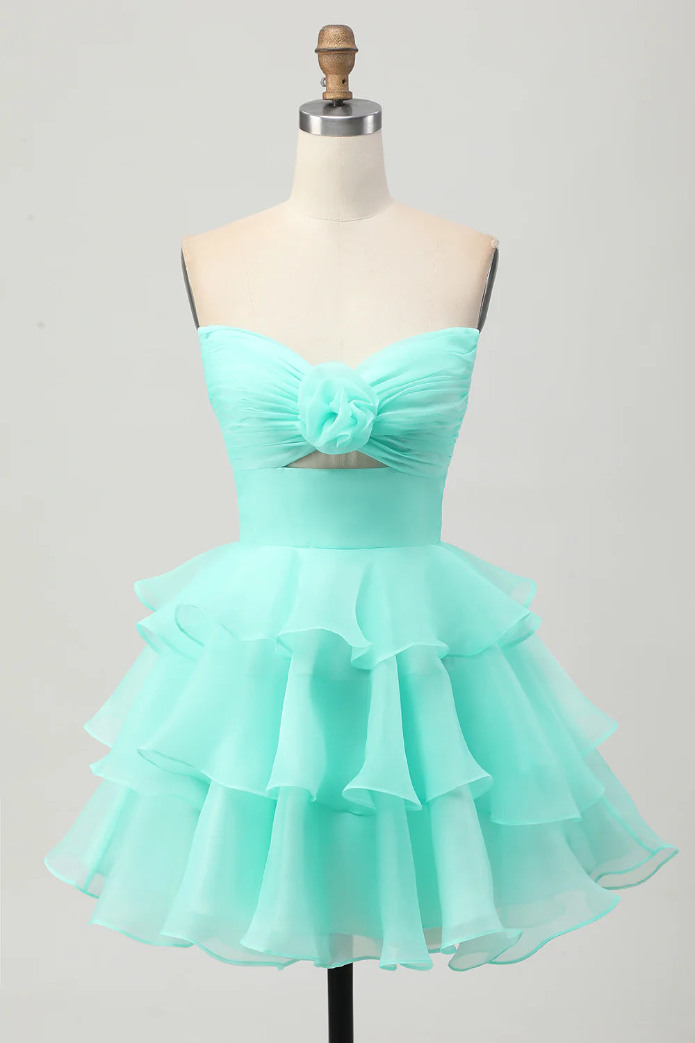 Cute Blush A Line Strapless Ruffled Homecoming Dress with 3D Flower