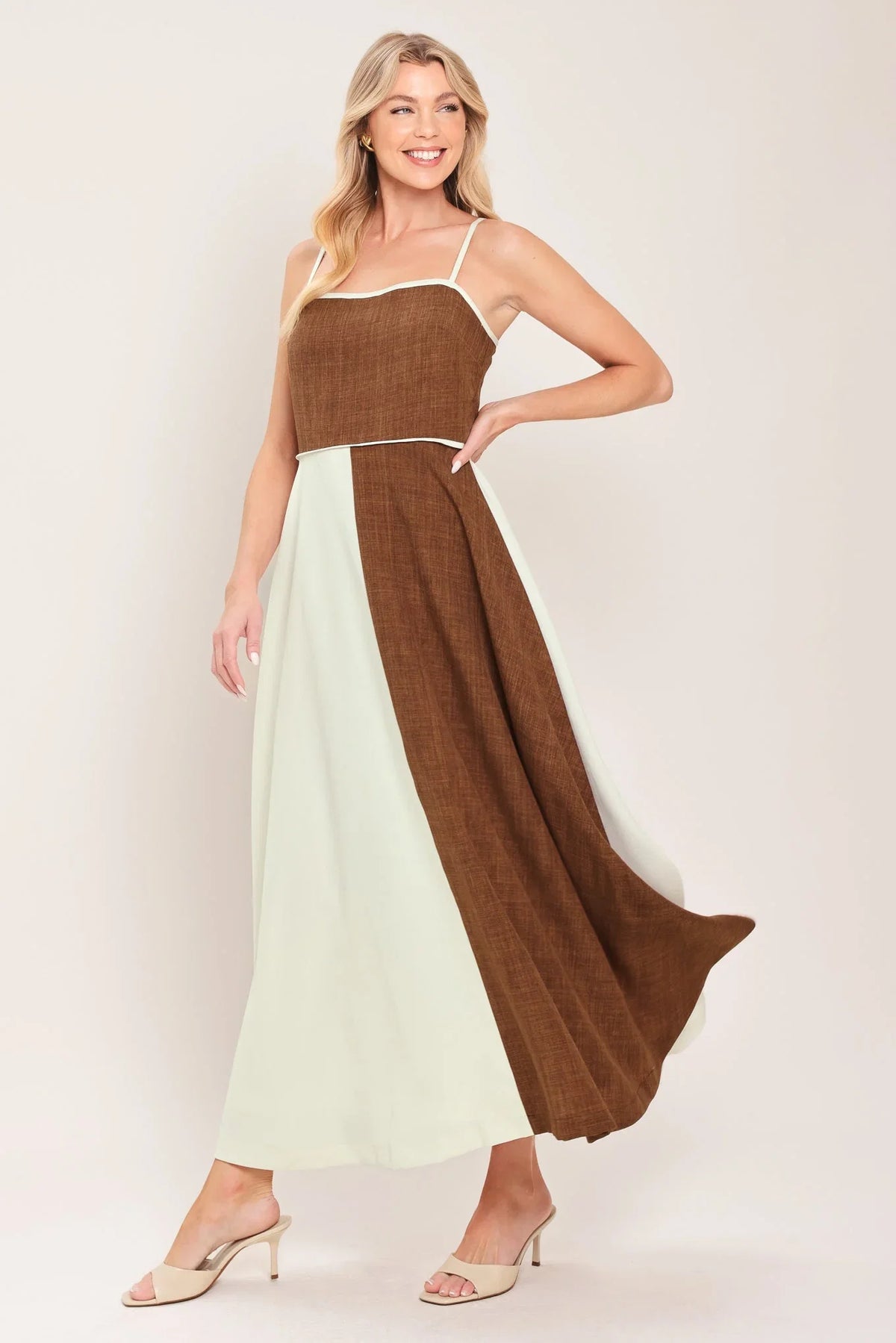 SIENNA FORM COLOR BLOCK MIDI DRESS