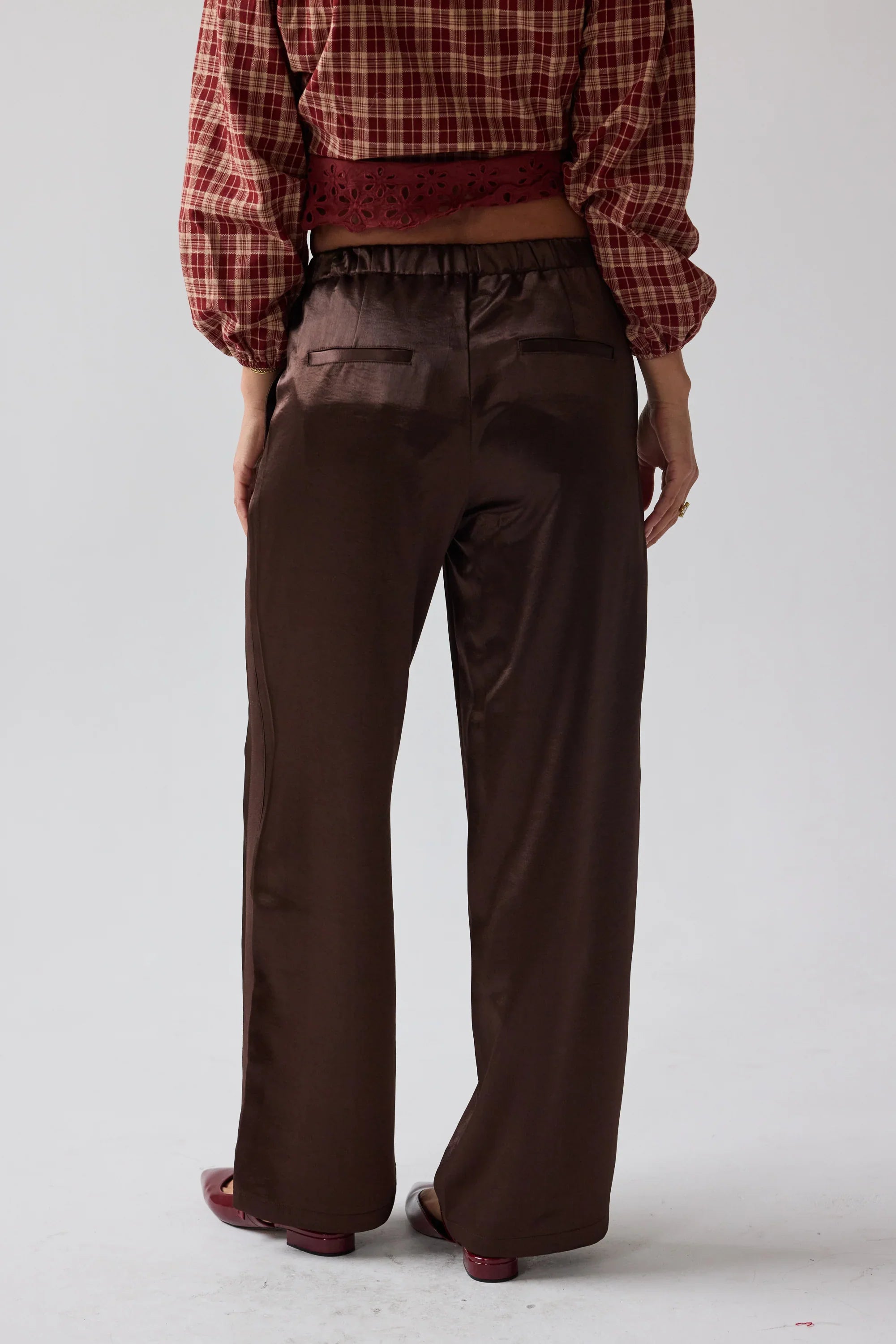 Gemma Satin Wide Leg Pants in Brown FINAL SALE