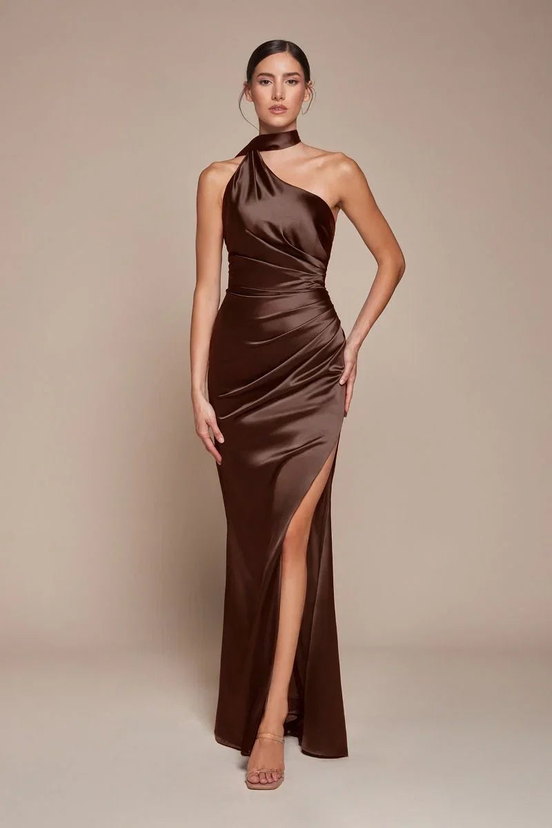 BRYCE GOWN ONE SHOULDER LUXE SATIN DRESS