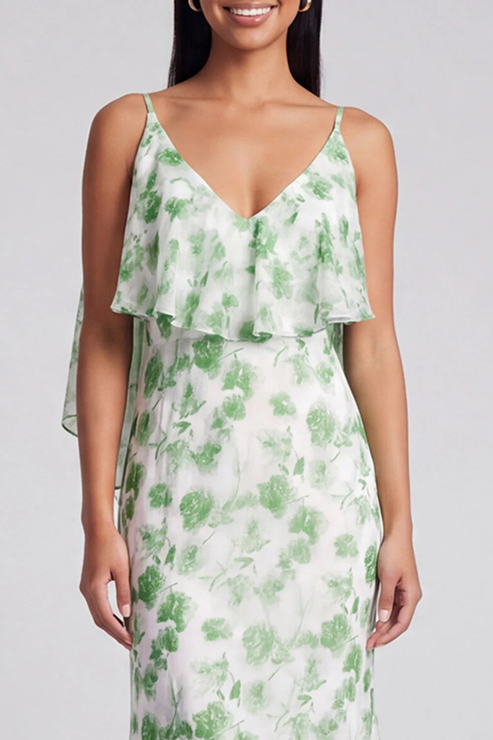 Light Blue Floral Spaghetti Straps Mermaid Maxi Dress
