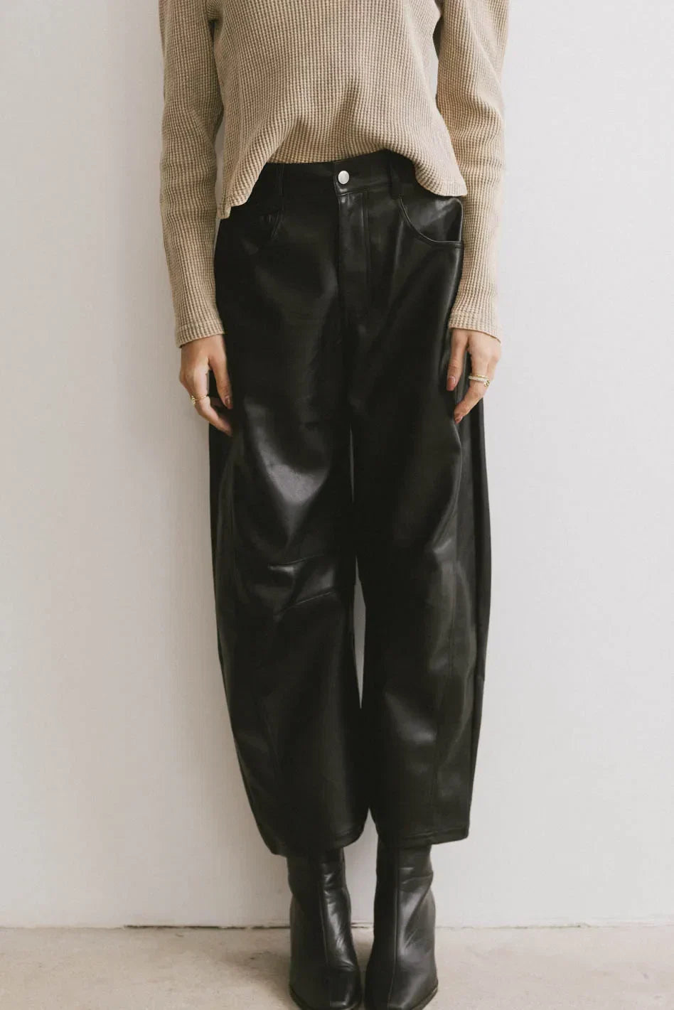Taron Vegan Leather Barrel Jeans FINAL SALE