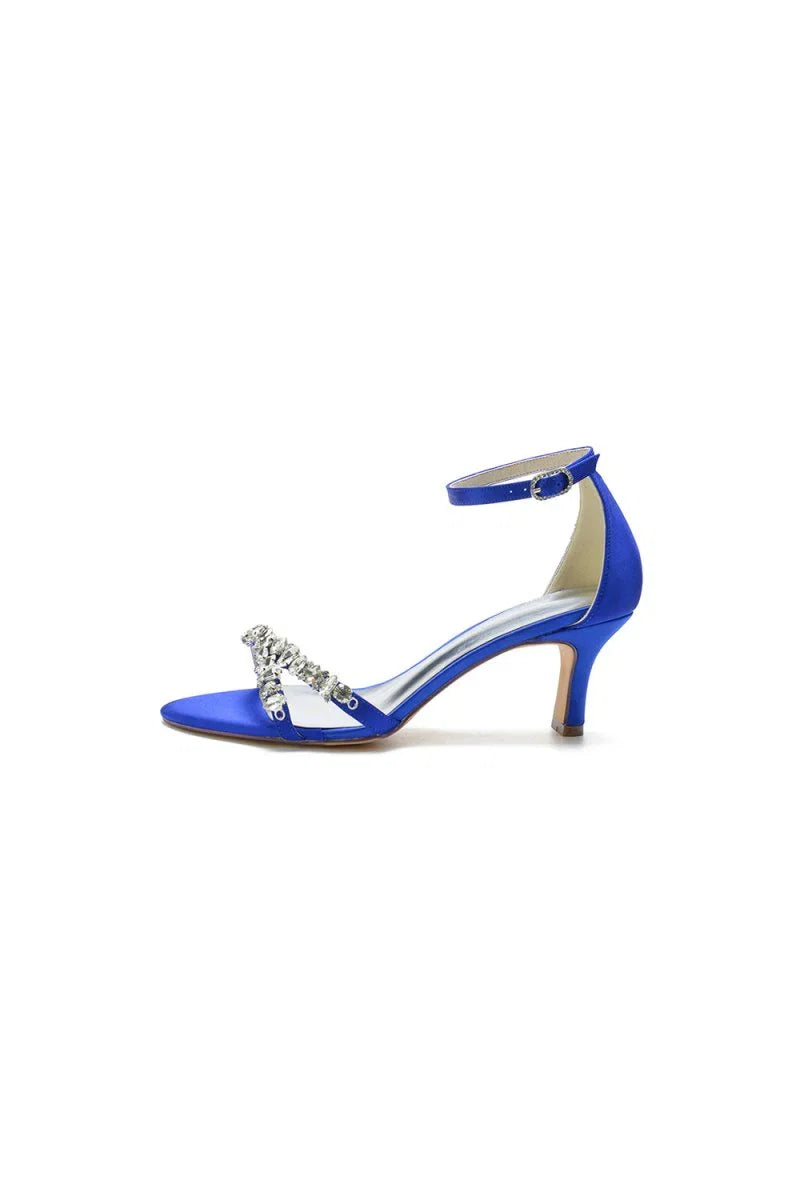 Glamorous Blue Shiny Pump with Silver Chain and Crystal Embellishments