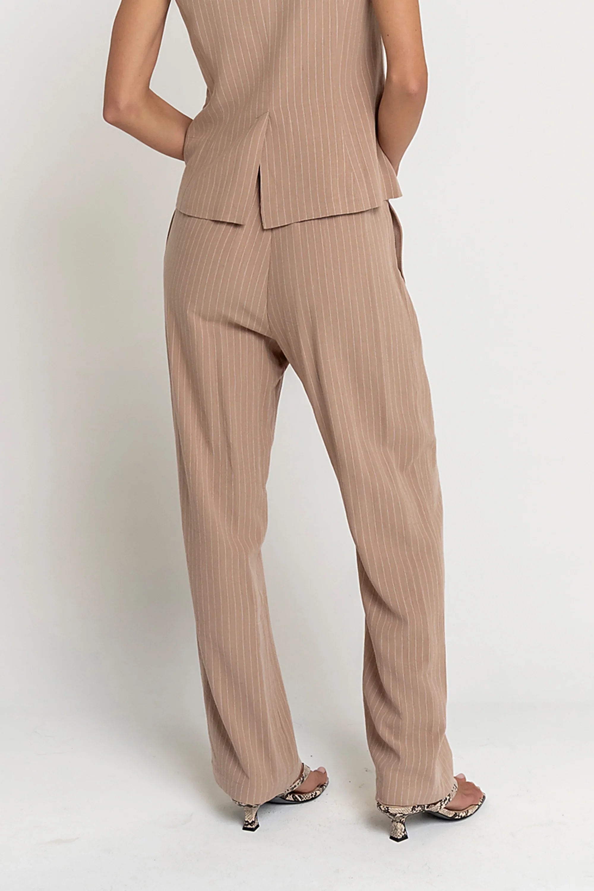 Vivienne Pinstripe Wide Leg Pants in Tan