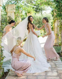 Mismatched Sheath Silk Blush Long Bridesmaid Dress