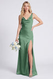 Satin Mermaid Eucalyptus Bridesmaid Dress with Slit