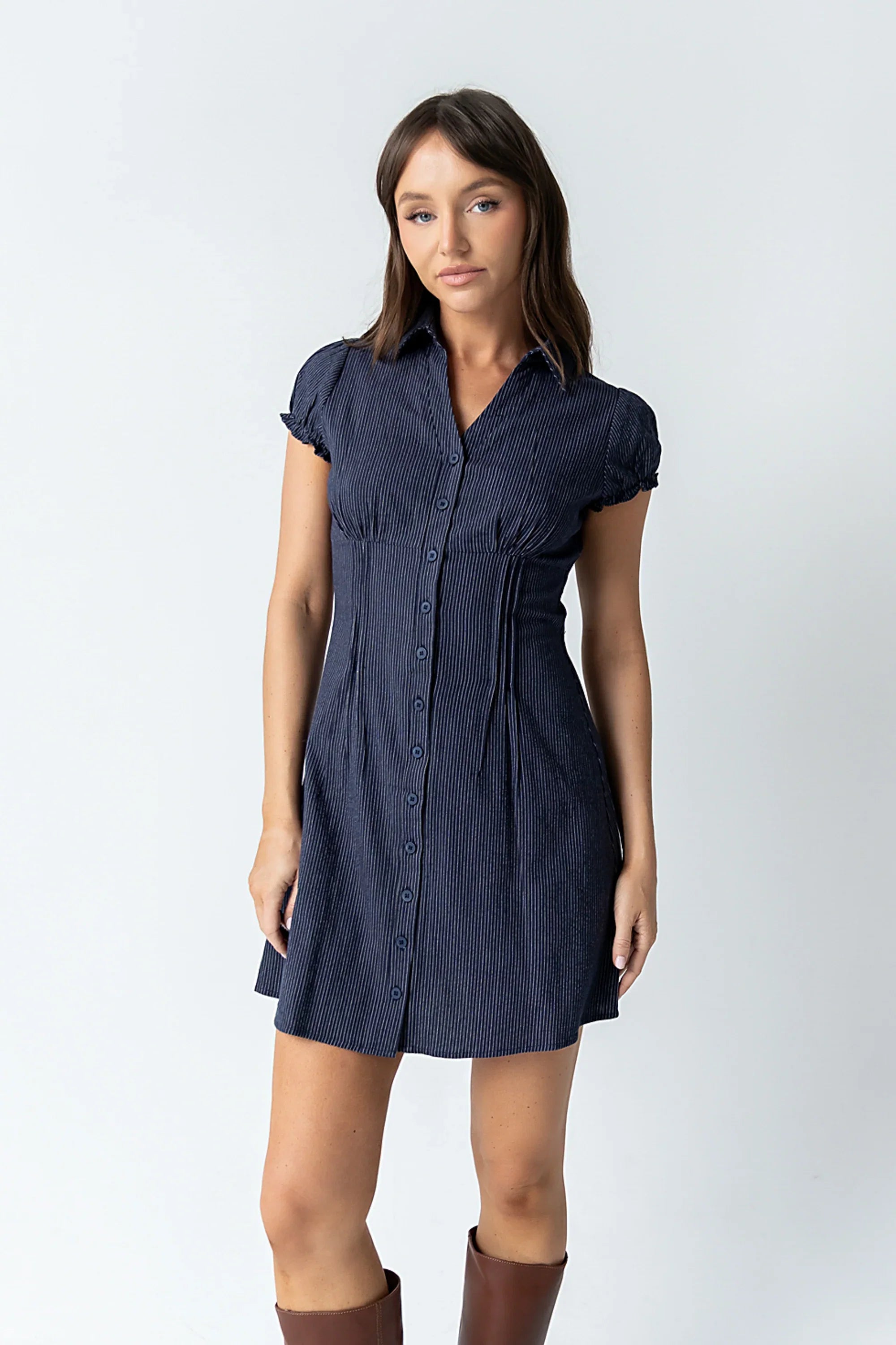 Lockie Pinstripe Mini Dress in Navy