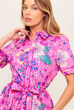 PETAL PRESS PINK PURPLE FLORAL MIDI DRESS