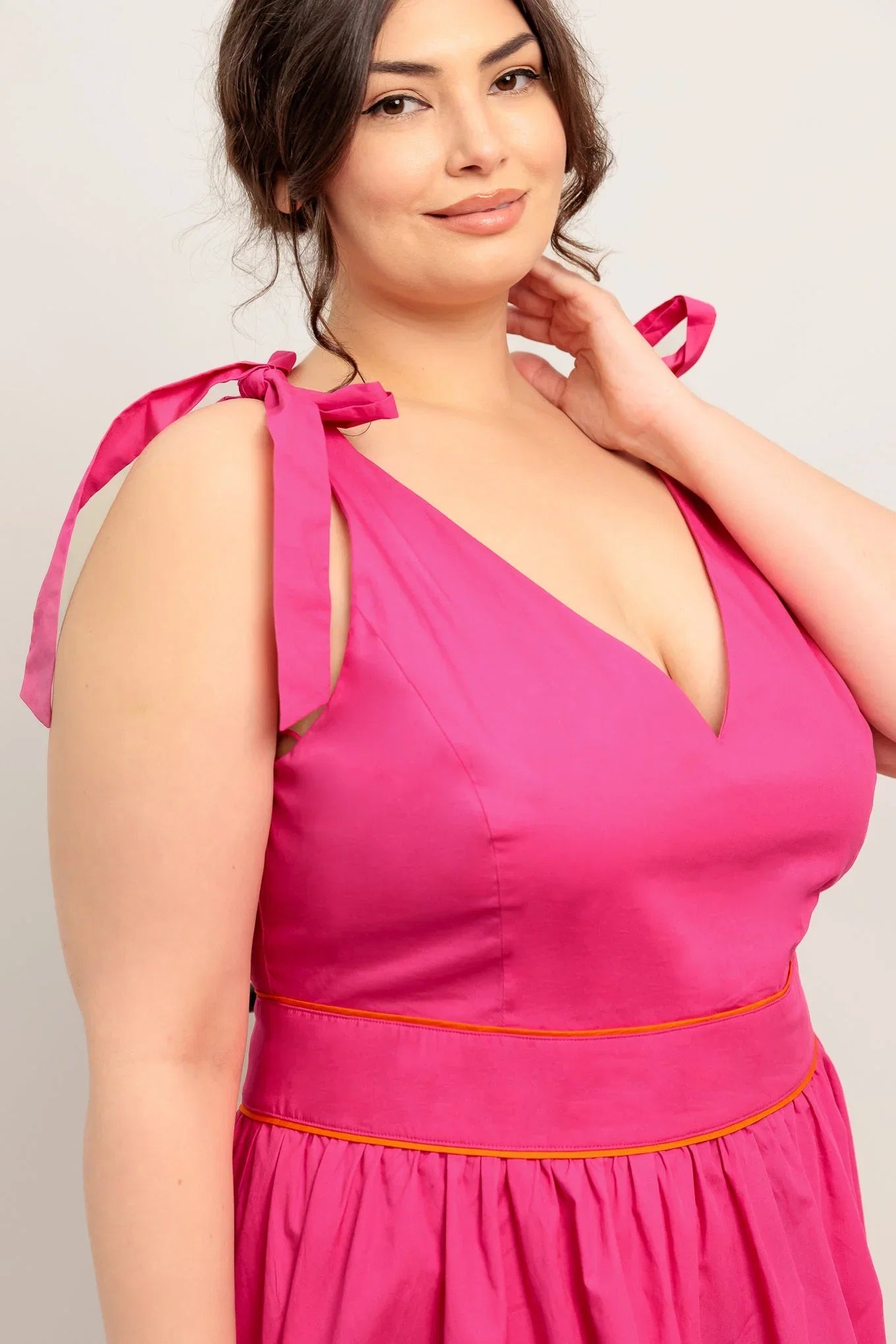 FOREST CHARM FUCHSIA ORANGE MIDI DRESS