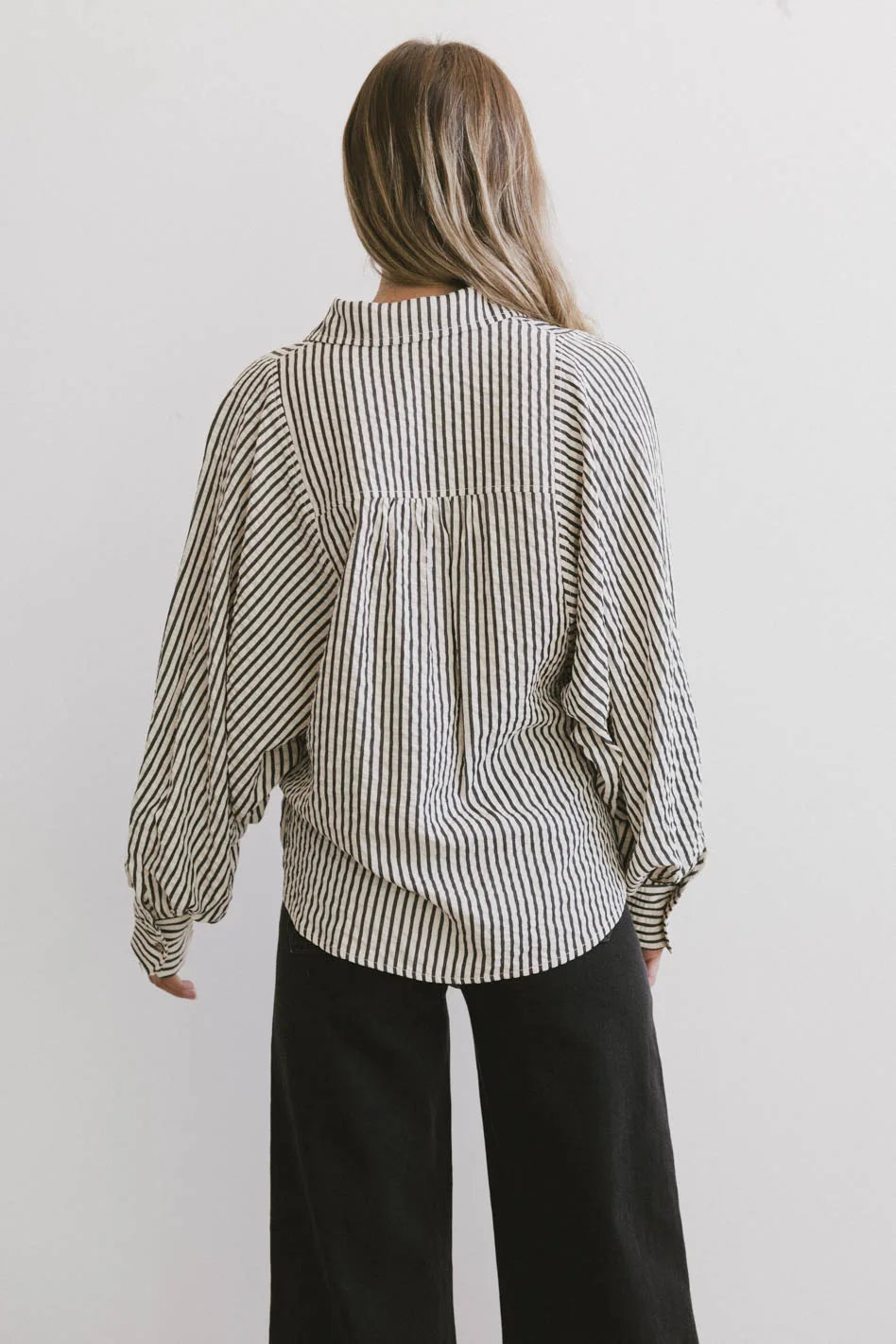 Niri Striped Button Up in Charcoal FINAL SALE