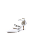 Crystal Strap Pointed Toe Satin Kitten Heels
